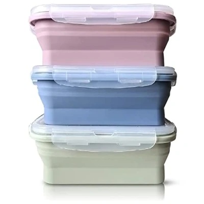 Image of JUVEL Silicone Food Storage Containers with Lids 3 Pack Set 550ml Reusable Space Saving Lunch Bento Boxes for Microwave, Freezer and Dishwasher Safe