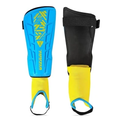 Image of Vizari Malaga Football Shin Pads Adults &amp; Kids With Superior Ankle Support Non Slip Adjustable Straps For Men and Women, XXS, Sky/Yellow
