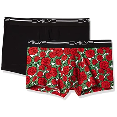 Image of Evolve Men&#039;s Cotton Stretch No Show Trunk Underwear Multipack, Black/Rose Patch, S