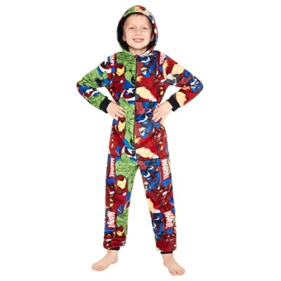 Image of Marvel Fleece Onesie for Boys Hooded Kids Teenagers 7 15 Years PJs Comfy Loungewear Gifts (Multi, 13 14 Years)