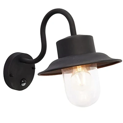 Image of Betta Lighting PIR Outdoor Wall Light Fisherman IP44 Rated Motion Sensor Security Goose Neck Lantern External Garden Porch Down 40W E27 GLS (bulb not included) Matt Black