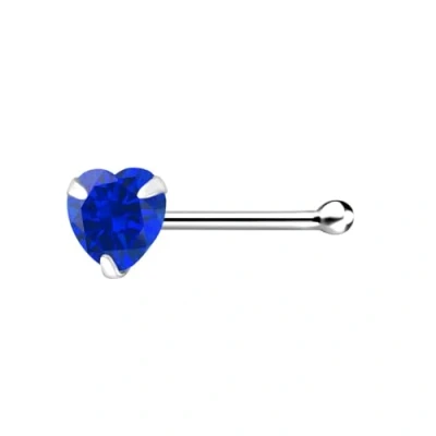 Image of The Goldmine 925 Sterling Silver Nose Stud with 3mm CZ Heart, short Ball Shape End Pin (Sapphire Dark Blue)