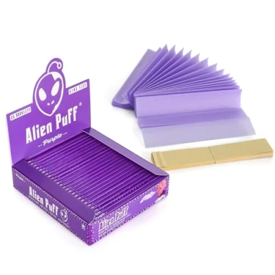 Image of 25 Packs Purple Rolling Papers Papers, 110mm KingSizeSlim With tips, Natural Arabic Gum Slow Burning, Cigarette Toos.