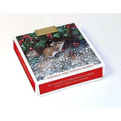 Image of Museums &amp; Galleries Box of 20 Artistic Charity Christmas Cards &#039;Animals and Winter Berries&#039; Cards, 5 Each 4 Designs