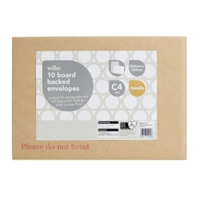 Image of A4 C4 Cardboard Envelope Hard Board Backed Envelopes Manilla [324 x 229mm] (Pack of 10)