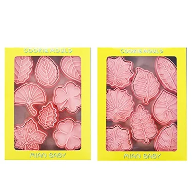 Image of 16Pieces Tropical Leaf Cookie Cutter Mold for Cake Decorating Fondant Baking Tool Stamp