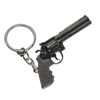 Image of Fat catz copy Replica Novelty Solid Metal Grey Tone Cowboy Pistol Revolver Model Gun Keyring 7cm