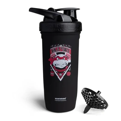 Image of Smartshake TMNT Ninja Power Reforce Stainless Steel Protein Shaker Bottle 900 ml 30 oz Leakproof Screw on Lid BPA Free Unisex Black