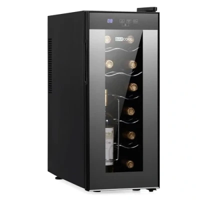 Image of Barcool VINO12 Table Top Slim Wine Cooler Fridge Black 5 18C 12 Bottle LED + Digital Display UV Tempered Glass Door Drinks Cellar Single Zone