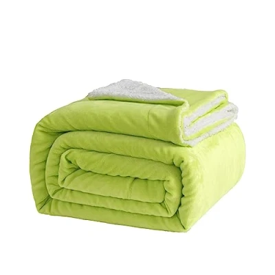 Image of Good Nite Blanket 130x150cm Reversible Sherpa Fleece Fluffy Polyester Soft and Warm Bed Blankets for Home life Travel (Green,Single)
