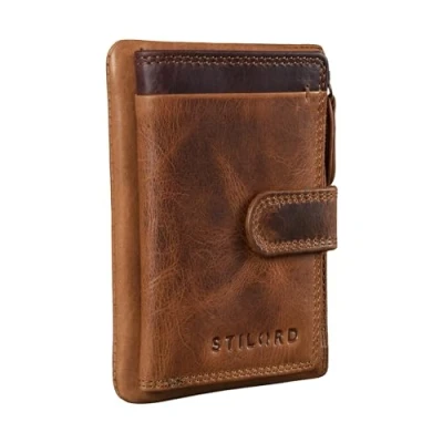 Image of STILORD &#039;Garrett&#039; Leather Card Holder with Key Case Vintage Mini Wallet RFID Protection Small Purse for Men and Women in Gift Box, Colour:Kara Cognac