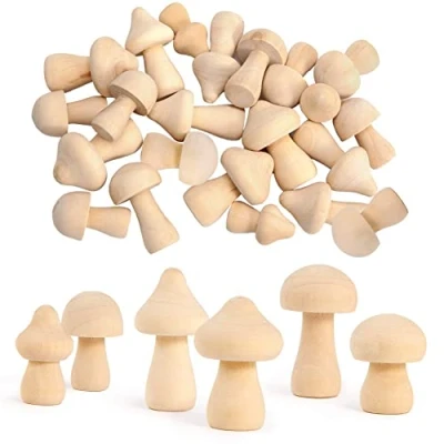 Image of optique 30 Pieces Unfinished Wooden Mushroom 6 Sizes of Natural Mushrooms for Arts &amp; Crafts Projects Decoration