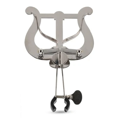 Image of GEWA Marching Music Holder Trumpet Nickel Plated Large Lyra 2 Pushers With Clamp