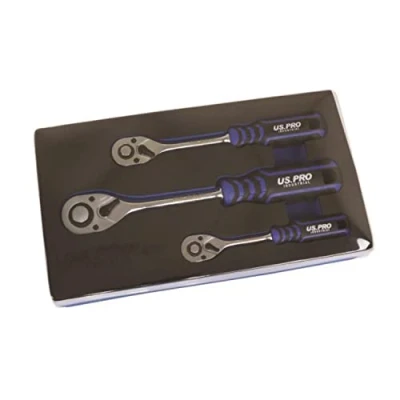 Image of US PRO INDUSTRIAL Ratchet Handle Set 90T 1/4&quot; 3/8&quot; 1/2&quot; Drive Soft Grip Socket Wrenches 4230