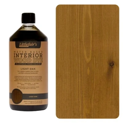 Image of Littlefair&#039;s Wood Stain Water Based 1 LTR Indoor Furniture Light &amp; Dark Finishes Special Non Toxic Eco Friendly Formula for Crafts Colour: Oak