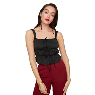 Image of Trendyol Women&#039;s Black Deformed Satin Blouse, 8