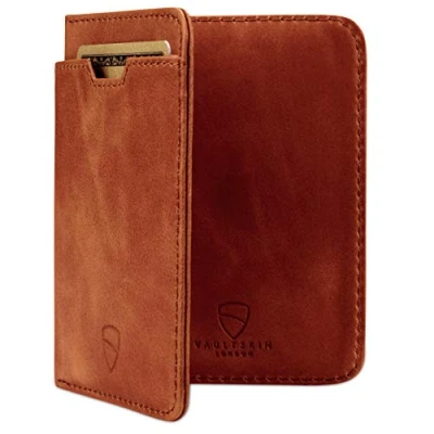 Image of Vaultskin City Slim Bifold Wallet with RFID Blocking for Cards and Cash (Cognac)