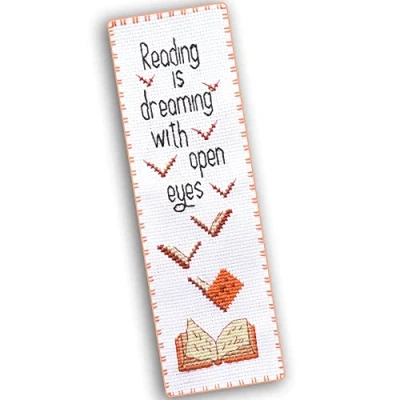Image of Povitrulya &#039;Reading is Dreaming&#039; Embroidery Set for DIY Bookmark Counted Cross Stitch Kit Adults with Paper Pattern, 16 Count Aida Canvas and Pre Sorted Floss