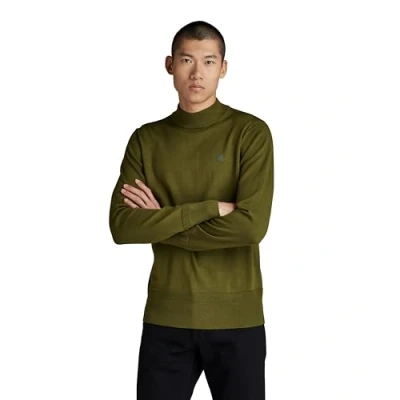 Image of G STAR RAW Men&#039;s Premium Core Mock Knitted Sweater, Green (dark olive D21932 B692 C744), M