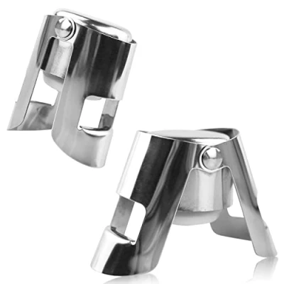 Image of 2 Pcs Champagne Stopper,Stainless Steel Bottle Sealer Stoppers, Vacuum Wine Stopper Prosecco Sparkling Saver Cork (Silver)