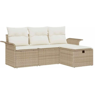Image of vidaXL 4 Piece Garden Sofa Set with Cushions Beige Poly Rattan