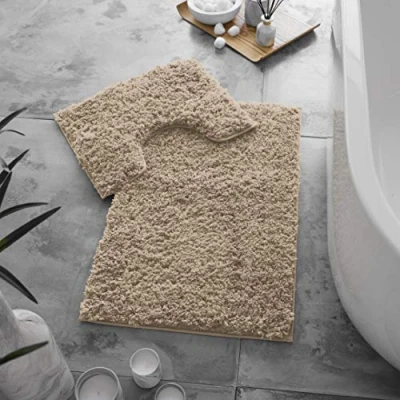 Image of GC GAVENO CAVAILIA Bath Mat Non Slip 2 Piece Extra Soft Quick Dry Bathroom Super Water Absorbent Toilet Rug Washable Rugs &amp; Mats Natural