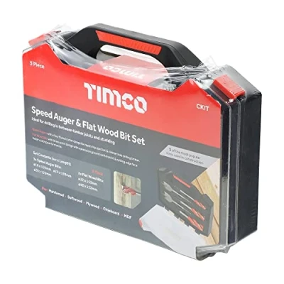 Image of TIMCO Carpenter&#039;s Speed Auger &amp; Flat Wood Bit Kit 5pc