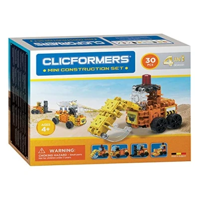 Image of Clicfomers Construction toys, Mini Set 4 in 1, site with building blocks and plans, educational kids toys for hours of fun, STEM year old boy &amp; girl older