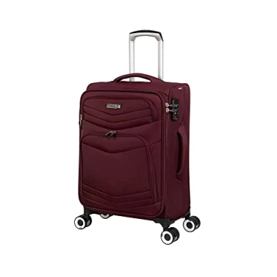 Image of it luggage Intrepid 22&quot; Softside Carry on 8 Wheel Expandable Spinner with TSA Lock, Dark Red, 22&quot;, Lock