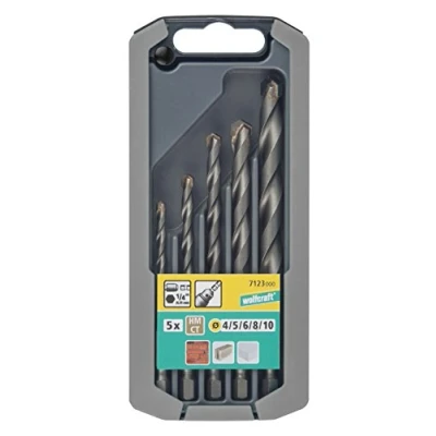 Image of wolfcraft TC Rock Drill Bit Set 5 Pcs., Hexagon Shank I 7123000 for Drilling into Brick Walls, Artificial Stone and Natural