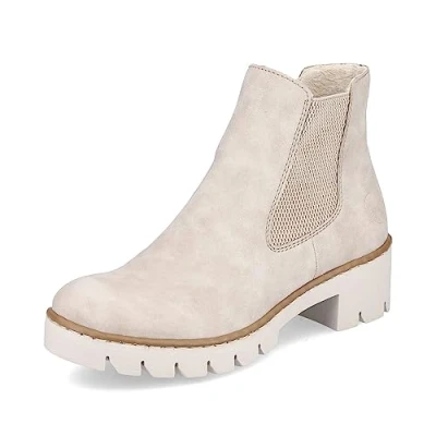 Image of Rieker Women Ankle Boots X5772, Ladies Chelsea Boots,Low Boots,Half Boots,Bootie,Slip Boot,Flat,Beige (Beige / 60),39 EU 6 UK