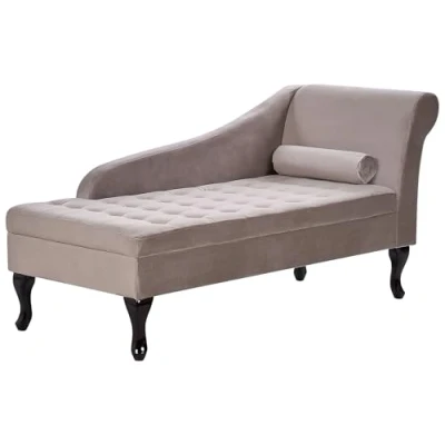 Image of Beliani Glam Right Hand Chaise Lounge with Storage Velvet Upholstery Black Legs Light Beige Pessac