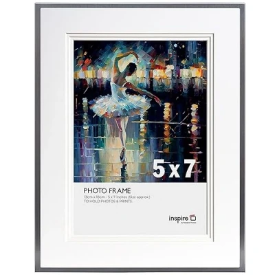 Image of Inspire By Hampton MARBELLA 5x7 (13x18cm) Silver Photo Frame with Mount Glass IBH MARB10M57S