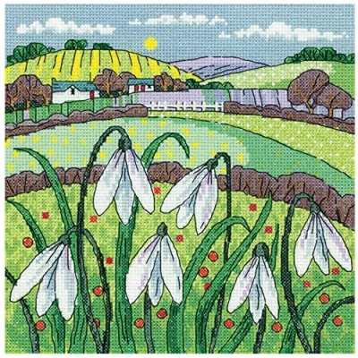 Image of Heritage Crafts Snowdrop Landscape Counted Cross Stitch Kit