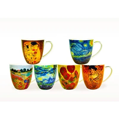 Image of heritage Set of 6 fine Bone China Assorted Artist Design DH Mugs