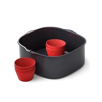 Image of Philips Airfryer Accessory Baking Kit XXL, Non Stick Coating Tray, With 9 Silicone Muffin Cups, Dishwasher Safe, Recipe app, Black (HD9957/00)