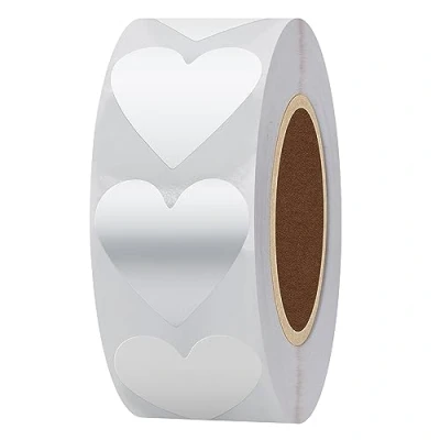 Image of Hylabelest Color Coding Dot Labels 30mm Love Heart Stickers (Silver)