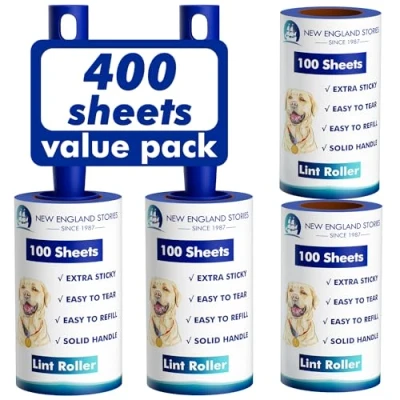 Image of Lint Rollers for Pet Hair Extra Sticky, 400 Sheets (2 + 2 Refill) Mega Value Set, Portable Remover Clothes, Furniture, Carpet, Dog &amp; Cat Removal