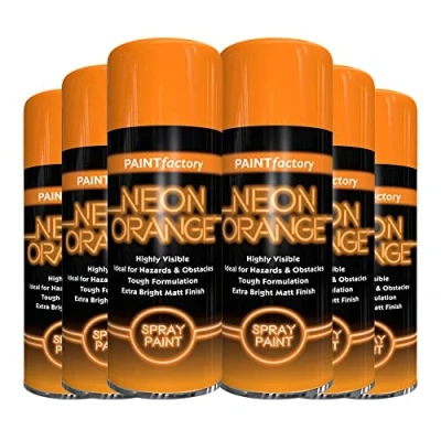 Image of Classic Signature 6 x Neon Orange 200ML, Spray Paint Aerosol Fluorescent Bright Graffiti (Banksey) Matt Finish