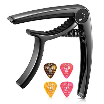 Image of Donner DC 2 Guitar Capo for Acoustic and Electric Ukulele Bass Mandolin Banjo with Picks, Black