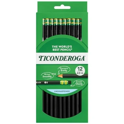 Image of Ticonderoga Wood Cased Pencils, Unsharpened, #2 HB Soft, Black, 12 Count