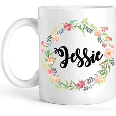 Image of EKAM Personalised Floral Mug with Name, Custom Name Mug, Customised Gift for Mum, Dad, Kids, Friends, Girls, Tea Coffee (11oz)