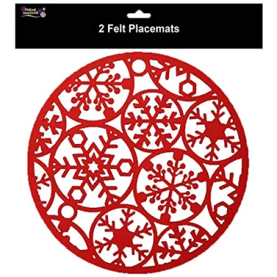 Image of Theme Machine Christmas Tableware 2 Pack Snowflake Placemats Red Felt Material 30cm x