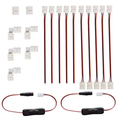 Image of RUNCCI YUN 3528 2835 8mm 2 Pin LED Strip Light Connector Kit, Includes 5 x Jumper Connector, Pigtail, L Shape Corner DC on Off Switch, gapless