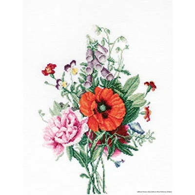 Image of Luca S B2350 Flower Bouquet with Poppy Cross Stitch Kit Cotton, Multi Coloured 19x25.5 cm