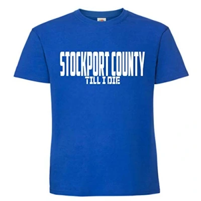 Image of Stockport County Till I Die Premium Mens T Shirt Medium Blue