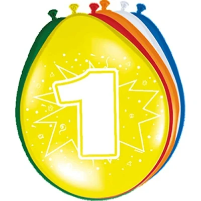 Image of Folat 1 Year Balloons for Party Decoration Multicolor 12In / 30cm 8 pieces