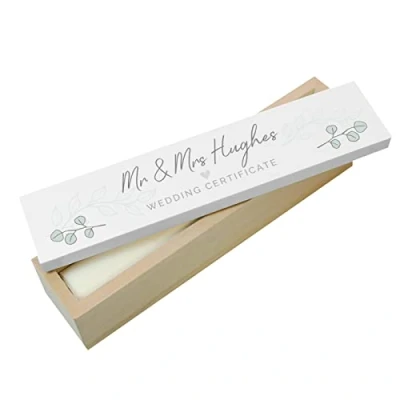 Image of CalEli Gifts Personalised Certificate Holder. Wooden Botanical Themed Box