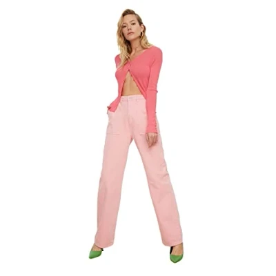 Image of Trendyol Women High Waist Straight Leg Regular fit Jeans Pink