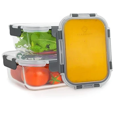 Image of GLASWERK Food Storage Containers 3 Pcs(640ml, 1040ml, 1520ml) Glass with Lids perfect for meal prep BPA Free &amp; Airtight Leak proof Dishwasher/Freezer/Microwave Safe